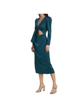 Wayf Poppy Tie-Front Midi Dress Teal Size Large NWT
